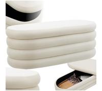 tectake® Banc rembourré avec Rangement, 110 x 45 x 42 cm, Max. 150 kg, Banc de Rangement, Bout de lit Coffre, Coffre avec Couvercle, Meuble Salon, Entrée, Chambre, Dressing - Aspect Velours Crème