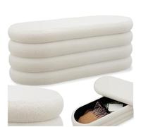 Banc - TECTAKE - Banc rembourré ALTU avec 2 espaces de rangement à l'aspect bouclé 110 x 45 x 42 cm - Crème/Blanc