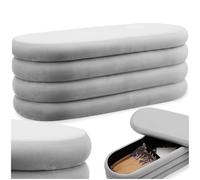 tectake® Banc rembourré avec Rangement, 110 x 45 x 42 cm, Max. 150 kg, Banc de Rangement, Bout de lit Coffre, Coffre avec Couvercle, Meuble Salon, Entrée, Chambre, Dressing - Aspect Velours Gris