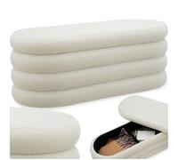 Banc - TECTAKE - Banc rembourré ALTU avec 2 espaces de rangement à l'aspect bouclé 110 x 45 x 42 cm - Crème/Blanc