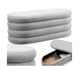 tectake® Banc rembourré avec Rangement intégré, 110x45x42cm, Aspect Velours | 2 grands compartiments rangement, Capacité de charge 150 kg, Patins en plastique doux pour le sol, Banc coffre, Gris