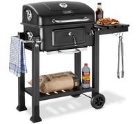 tectake® Barbecue au Charbon de bois 110x64x104 cm, Bac à charbon réglable en hauteur, Tiroir à cendres, 4 Volets d'aération, Thermomètre, 2 roues, Grilles, Tablette latérale rabattable, 3 crochets