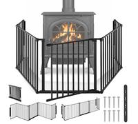 tectake® Barrière de Sécurité, 5 Panneaux Modulables, Porte verrouillable | Grille de protection enfant/cheminée/escalier/animaux, Max. 289.3 cm, Support mural inclus, en Acier, Porte ouverture double