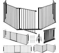 tectake® Barrière de Sécurité Clôture Cheminée pour Enfant Chien Chat Pare-Feu Bébé Barrière escalier Barrière Cage Pare-feu Grille de Protection 5 Panneaux Pliable - Noir