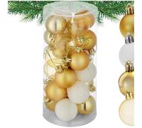 tectake® Boules de Noël Blanches et Dorées, 24 pièces, Boule de Noel Ø 4 cm avec Suspension Boule, Mate, Brillante ou pailletée, Ficelle dorée ou argentée, Décoration Noël Sapin, Déco Sapin de Noel