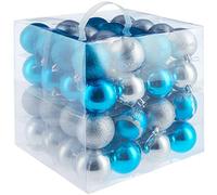 Tectake 403322 Boules de Noël 64 Pièces Décoration à Suspendre Ensemble Ornements pour Sapin Arbre de Noël Ø 6cm Mixtes Argent et Bleu