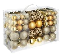 tectake® Boules de Noël dorées, 100 pièces, Boule de Noel 3 Tailles, Ø 3-4 et 6 cm avec Suspension Boule, Mate, Brillante ou pailletée, Ficelle dorée, Décoration Noël Sapin, Déco Sapin de Noel