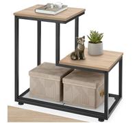 tectake® Bout de canapé 60,5 x 35,5 x 60,5 cm, Table d'appoint 2 Niveaux, Meuble Salon, Bureau, Style Industriel, Table de Chevet, Petit Meuble de Rangement Salon, Décoration Maison, Bois Clair
