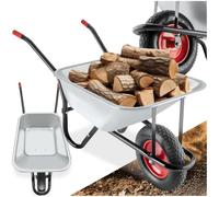 tectake® Brouette de Jardin Chariot de jardin Brouette de chantier 100 L Tout-Terrain max. 150 kg Bac Galvanisé 1 Grande Roue Pneumatique Robuste Confortable pour Jardinage Bricolage Bois de chauffage