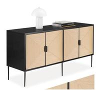TecTake® Buffet 150 x 47 x 77 cm, Buffet Salon 4 Portes Aspect Jute Naturelle, Meuble de Rangement 4 Compartiments, Meuble Salon, Salle a Manger, Vaisselier, Bahut, Placard Rangement, Noir/Marron