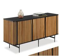 tectake® Buffet 45,5 x 156 x 74 cm, Buffet Salle a Manger Bois d’Eucalyptus laqué, 3 Portes, 6 Compartiments, Vaisselier, Meuble de Rangement, Bahut, Meuble Salon, Commode Salon, Design en lamelles