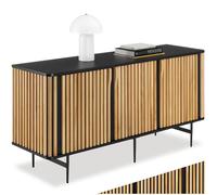 Buffet LINEO avec 3 compartiments de rangement en bois laqué En bois laqué avec design à lamelles noir/marron