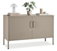 tectake® Buffet métallique, 2 Portes verrouillables, 100 x 42,5 x 65 cm | Fermeture magnétique, Étagère réglable, Dispositif Anti-basculement, 2 Passages de Câbles, 2 jeux de clés, Taupe