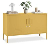 tectake® Buffet métallique à 2 Portes verrouillables, 100 x 42,5 x 65 cm | Fermeture magnétique, Tablette intermédiaire réglable, Pieds antidérapants, Passe-câbles, Design industriel, Acier, jaune