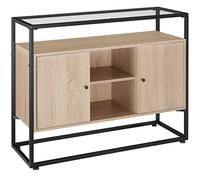 TecTake® Buffet Salon 100 x 38 x 80,5 cm, Style Industriel, Plateau en Verre 95,7 x 30,8 x 0,5 cm, Buffet Salle a Manger, Vaisselier, 6 Compartiments, Meuble de Rangement, Meuble Salon, Bois Clair