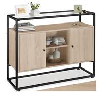 TecTake® Buffet Salon 100 x 38 x 80,5 cm, Style Industriel, Plateau en Verre 95,7 x 30,8 x 0,5 cm, Buffet Salle a Manger, Vaisselier, 6 Compartiments, Meuble de Rangement, Meuble Salon, Bois Clair