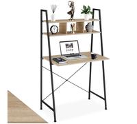 tectake® Bureau 85,5 x 46,5 x 140 cm, Étagère supérieure 3 compartiments, Table de Bureau, Style Industriel Bureaux Ordinateur Meuble pc Table de Travail Meuble Ordinateur Desk Teletravail, Bois clair