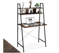 tectake® Bureau 85,5 x 46,5 x 140 cm, Étagère supérieure 3 compartiments, Table de Bureau, Style Industriel Bureaux Ordinateur Meuble pc Table de Travail Meuble Ordinateur Desk Teletravail, Bois foncé