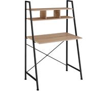 tectake® Bureau 85,5 x 46,5 x 140 cm, Étagère supérieure 3 compartiments, Table de Bureau, Style Industriel Bureaux Ordinateur Meuble pc Table de Travail Meuble Ordinateur Desk Teletravail, Bois clair