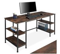 TecTake® Bureau avec 4 étagères 137 x 55 x 75 cm, Grande Table Bureau Style Industriel Bureaux Ordinateur Meuble pc Table de Travail Meuble Ordinateur Desk Teletravail Gaming, Bois foncé