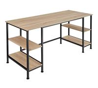 TecTake® Bureau avec 4 étagères 137 x 55 x 75 cm, Grande Table Bureau Style Industriel Bureaux Ordinateur Meuble pc Table de Travail Meuble Ordinateur Desk Teletravail Gaming, Bois Clair