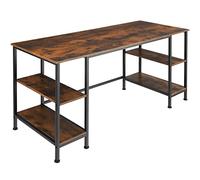 TecTake® Bureau avec 4 étagères 137 x 55 x 75 cm, Grande Table Bureau Style Industriel Bureaux Ordinateur Meuble pc Table de Travail Meuble Ordinateur Desk Teletravail Gaming, Bois foncé