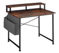 TecTake Table de Bureau avec étagère de Rangement et Poche en Tissu, Bureau Informatique, Table d’Ordinateur Meuble Bureau (120cm, Bois Foncé Industriel)
