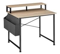 TecTake Table de Bureau avec étagère de Rangement et Poche en Tissu, Bureau Informatique, Table d’Ordinateur Meuble Bureau (120cm, Bois Clair Industriel)