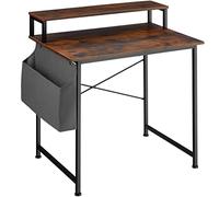tectake® Bureau avec étagère et poche de rangement en tissu, 80 x 55 x 90 cm, Table bureau Style industriel Bureaux ordinateur Meuble pc Table de travail Meuble ordinateur Desk Teletravail, Bois foncé