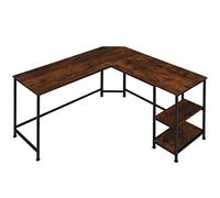 TecTake® Bureau d'angle 138 x 138 x 75,5 cm Table de Bureau Design Industriel en Bois MDF & Acier avec Rangement Table de Travail Bureaux Ordinateur Desk Teletravail, Tables en L, Bois foncé