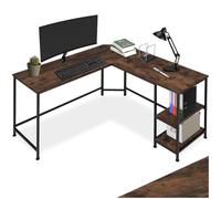 tectake® Bureau d'angle en L, 138 x 138 cm, Style Industriel, 2 Étagères | Pieds en plastique réglables en hauteur, Capacité de charge 200 kg, Panneaux en MDF mélaminé, Structure en Acier, Bois Foncé