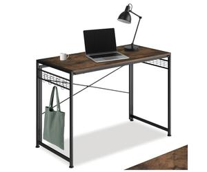 tectake® Bureau Pliable 102 x 51 x 77 cm, Bureau Style Industriel, Grilles latérales avec Huit Crochets pour Accessoires, Table Ordinateur Meuble Industriel Table de Travail Teletravail, Bois foncé