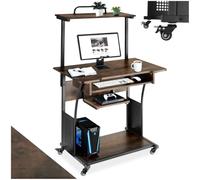 TecTake® Bureau sur roulettes avec étagères et tiroir à Clavier, 80 x 65,5 x 130,5 cm, Table de Bureau, Bureaux Ordinateur Meuble pc Table de Travail Meuble Ordinateur Desk Teletravail, Bois foncé
