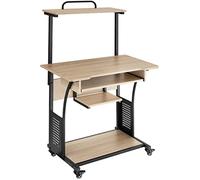 TecTake® Bureau sur roulettes avec étagères et tiroir à Clavier, 80 x 65,5 x 130,5 cm, Table de Bureau, Bureaux Ordinateur Meuble pc Table de Travail Meuble Ordinateur Desk Teletravail, Bois Clair