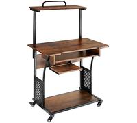 TecTake® Bureau sur roulettes avec étagères et tiroir à Clavier, 80 x 65,5 x 130,5 cm, Table de Bureau, Bureaux Ordinateur Meuble pc Table de Travail Meuble Ordinateur Desk Teletravail, Bois foncé