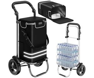 tectake® Caddie de Courses 40 L, 3en1, Chariot de Courses, Sac à Bandoulière, Diable, 2 Roues Tout-Terrain, Compartiment Isotherme, Chariot à roulettes Pliable, Caddie, Cabas Roulette Marché