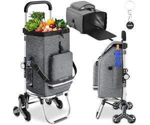 tectake® Caddie de Courses 56L, 3en1, Chariot de Courses, Sac à Bandoulière, Diable, 2 Roues étoiles Tout-Terrain, Compartiment Isotherme, Chariot à roulettes Pliable, Caddie, Cabas Roulette Marché