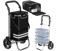 tectake® Caddie de Courses 56L, 3en1, Chariot de Courses, Sac à Bandoulière, Diable, 2 Roues Tout-Terrain, Compartiment Isotherme, Chariot à roulettes Pliable, Caddie, Cabas Roulette Marché