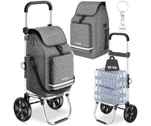 tectake® Caddie de Courses 56L, 3en1, Chariot de Courses, Sac à Bandoulière, Diable, 2 Roues Tout-Terrain, Compartiment Isotherme, Chariot à roulettes Pliable, Caddie, Cabas Roulette Marché
