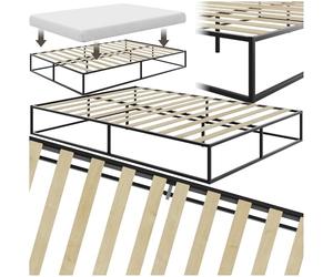 tectake® Cadre de lit 140x200 avec sommier en Bois style Japonais minimaliste Cadre en Acier laqué époxy Lit 2 personnes Lit double Lit adulte, ado ou enfant pour Chambre adulte moderne Meuble chambre