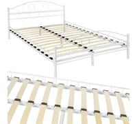 TecTake® Cadre de lit avec sommier en Bois Lit 140x200 cm Cadre en Acier laqué époxy Lit 2 Personnes Lit Double Lit Adulte, ado ou Enfant Chambre Adulte Moderne Meuble Chambre pour Matelas 140x200