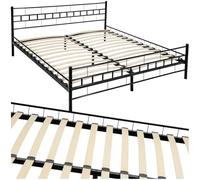 tectake® Cadre de lit avec sommier en Bois Lit 180x200 cm Cadre en Acier laqué époxy 2 Personnes Double Chambre Adulte, ado ou Enfant Moderne Meuble Chambre pour Matelas 180x200