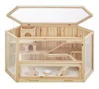 tectake® Cage à Lapin Hamster Cochon d’Indes Petits rongeurs en Bois, Plusieurs étages, Toit Amovible, Accessoires Inclus