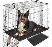 Caisse grillagée pour chien pliable avec 2 portes et 2 poignées de transport noir