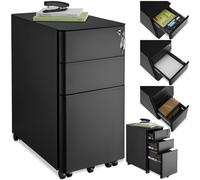 tectake® Caisson Bureau Meuble de Rangement Armoire de Bureau métallique Industriel 30x50x59,5 cm Verrouillable Meuble tiroir Rangement Bureau avec 3 Tiroirs pour Rangement Papier administratif
