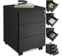 tectake® Caisson Bureau Meuble de Rangement Armoire de Bureau métallique Industriel 39x45x55 cm Verrouillable Meuble tiroir Rangement Bureau avec 3 Tiroirs pour Rangement Papier administratif - Noir