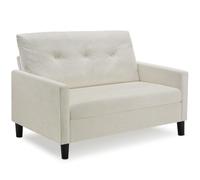 tectake® Canapé 2 Places, 121,5 x 77 x 91 cm, capacité de Charge 300 kg | Dossier matelassé capitonné, coussin d'assise 15cm à ressorts intégrés, housses amovibles lavables, pieds aspect bois, crème