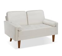 tectake® Canapé 2 Places Confortable, 135x76x85 cm, Revêtement en Velours | Coussin d'assise 15 cm à Ressorts, Matelassé, 2 coussins de dossier, Max 300 kg, Housses amovibles et lavables, Velours Crème