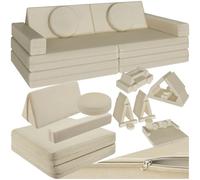 tectake® Canapé convertible 2 places modulable Canapé enfant en Mousse & Lin Fauteuil enfant Canapé lit Matelas de sol enfant Lit pliant Matelas pliable pour Chambre enfant Jeu de construction Lecture