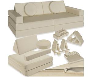 tectake® Canapé convertible 2 places modulable Canapé enfant en Mousse & Lin Fauteuil enfant Canapé lit Matelas de sol enfant Lit pliant Matelas pliable pour Chambre enfant Jeu de construction Lecture